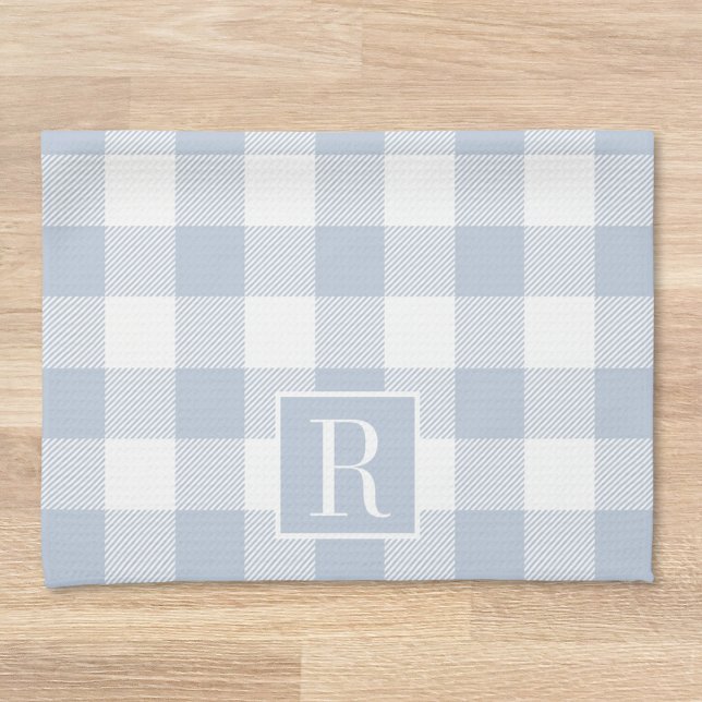 Blue and White Buffalo Check Custom Initial Gift Tea Towel (Creator Uploaded)