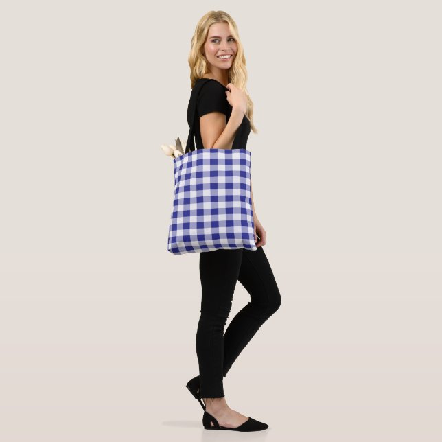 Blue and White Buffalo Plaid Pattern Tote Bag (On Model)