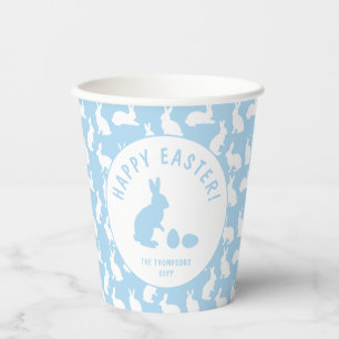 Blue And White Bunny Rabbit Pattern Happy Easter Paper Cups