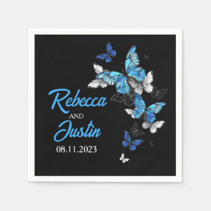 Blue and White butterflies Modern Boho Napkins