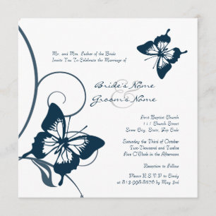 Blue and White Butterfly Wedding Invitation
