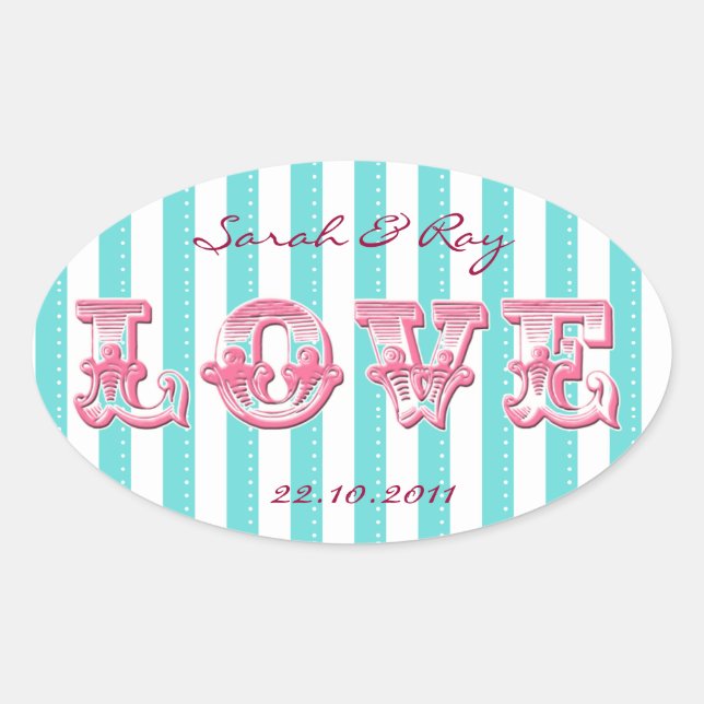 Blue and white Candy stripe love sticker (Front)