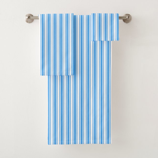 Blue and white candy stripes bath towel set (Insitu)