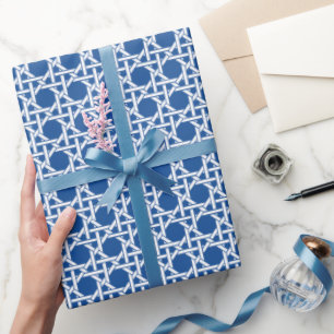 Blue and White Cane   Rattan Webbing Wrapping Paper