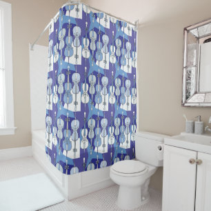 Blue and White Cello Pattern  Shower Curtain