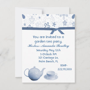 Blue and White Charming Tea Party Invitation