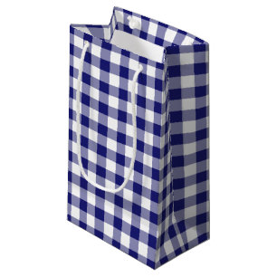 Blue And White Checked Gingham Plaid Pattern Small Gift Bag