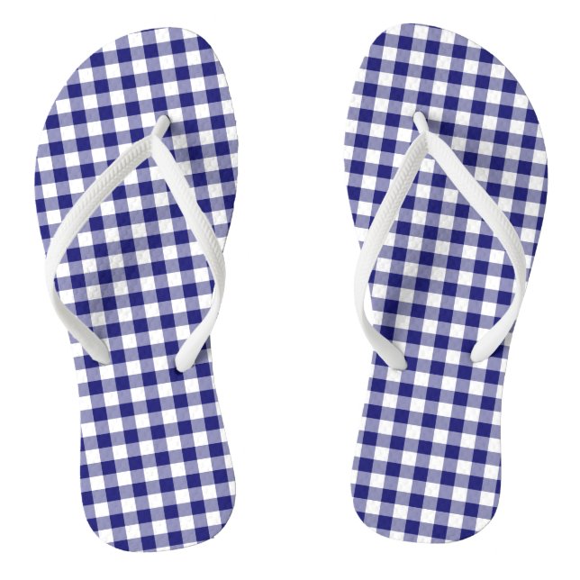 Blue And White Checks Gingham Pattern Jandals (Footbed)