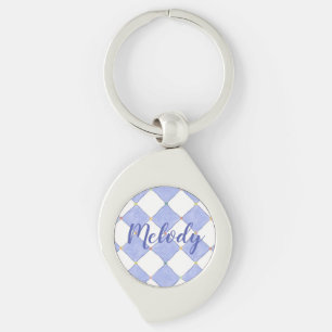 Blue and White Checks Personalized Keychain