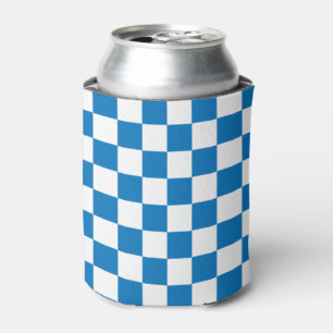 blue and white Chequerboard Pattern Can Cooler