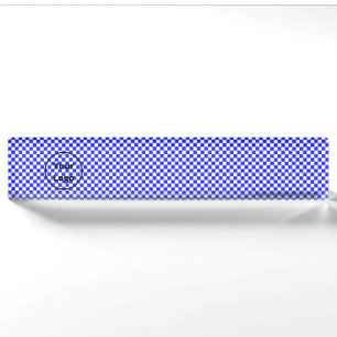 Blue and white chequered board pattern nameplate
