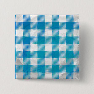 Blue and White Chequered Buffalo Plaid 15 Cm Square Badge