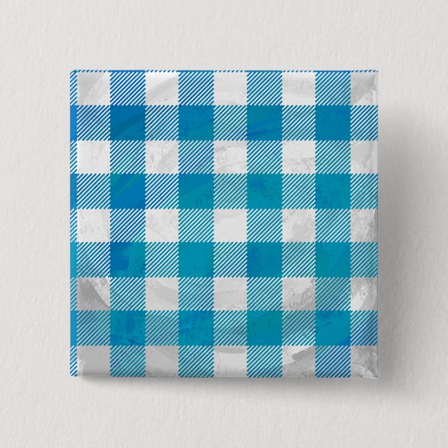 Blue and White Chequered Buffalo Plaid 15 Cm Square Badge (Front)