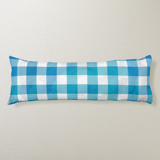 Blue and White Chequered Buffalo Plaid Body Cushion (Front)
