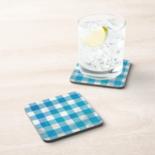 Blue and White Chequered Buffalo Plaid Coaster