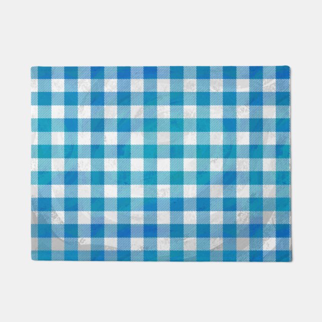 Blue and White Chequered Buffalo Plaid Doormat (Front)
