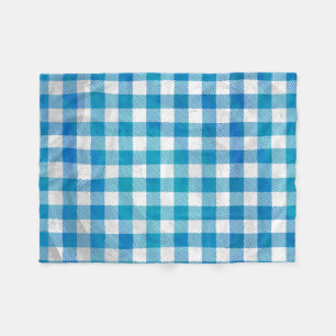 Blue and White Chequered Buffalo Plaid Fleece Blanket
