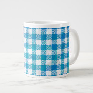 Blue and White Chequered Buffalo Plaid Large Coffee Mug