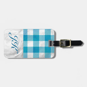 Blue and White Chequered Buffalo Plaid Luggage Tag