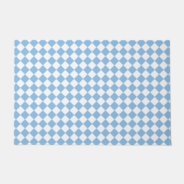 Blue and White Chequered Diamond Pattern Doormat (Front)