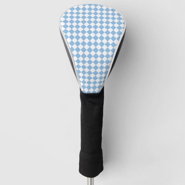 Blue and White Chequered Diamond Pattern Golf Head Cover (Front)
