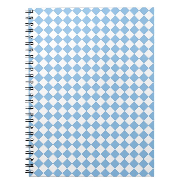 Blue and White Chequered Diamond Pattern Notebook (Front)