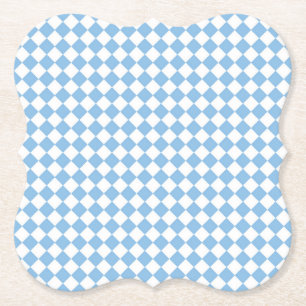 Blue and White Chequered Diamond Pattern Paper Coaster