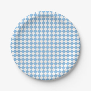 Blue and White Chequered Diamond Pattern Paper Plate