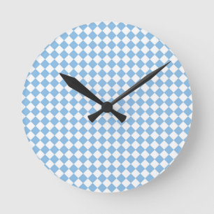 Blue and White Chequered Diamond Pattern Round Clock