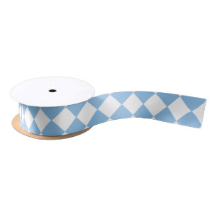 Blue and White Chequered Diamond Pattern Satin Ribbon