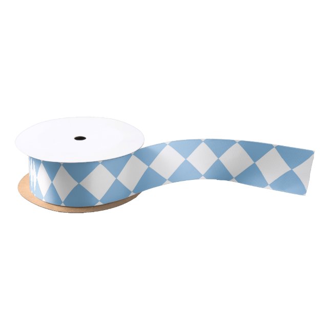 Blue and White Chequered Diamond Pattern Satin Ribbon (Spool)