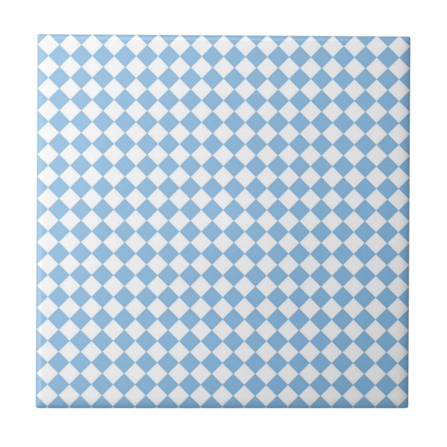 Blue and White Chequered Diamond Pattern Tile (Front)