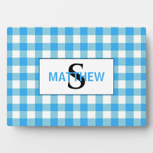 Blue and White Chequered Initial Monogram w Name Plaque