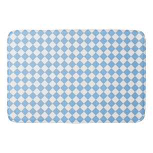 Blue and White Chequered Pattern Bath Mat
