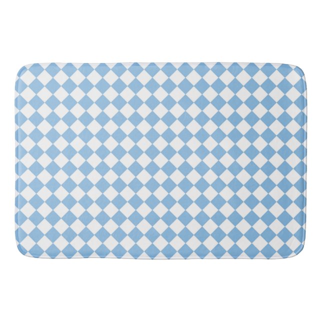 Blue and White Chequered Pattern Bath Mat (Front)