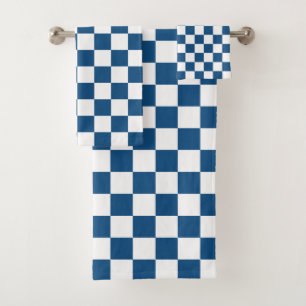 Blue and White Chequered Pattern Bath Towel Set