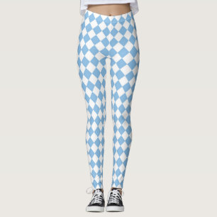Blue and White Chequered Pattern Leggings