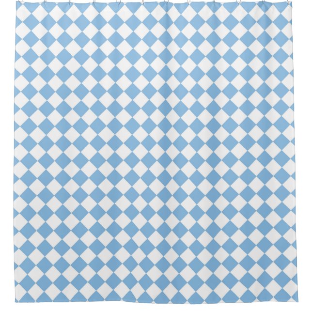 Blue and White Chequered Pattern Shower Curtain (Front)