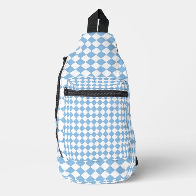 Blue and White Chequered Pattern Sling Bag (Front)