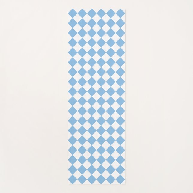 Blue and White Chequered Pattern Yoga Mat (Front)