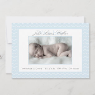 Blue and White Chevron Baby Birth Announcement