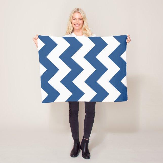 Blue and White Chevron Fleece Blanket (In Situ)