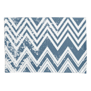 Blue and White Chevron Grunge Stripes Pillowcase