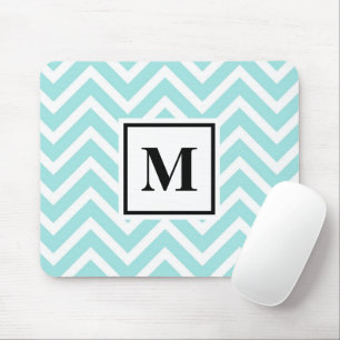 Blue and White Chevron Pattern Monogram Mouse Pad