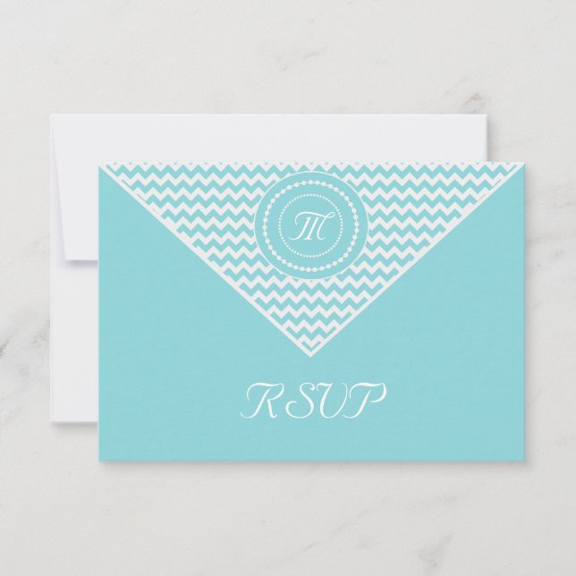 Blue and White Chevron RSVP Card (Front)