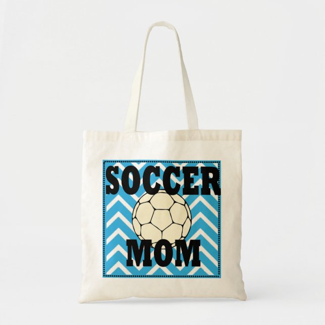 Blue and White Chevron Soccer Mum Tote Bag (Front)