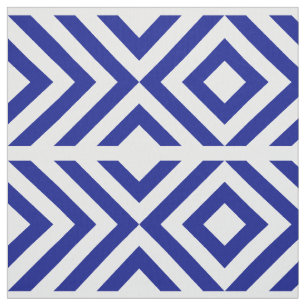 Blue and White Chevrons and Diamonds Geometric Fabric