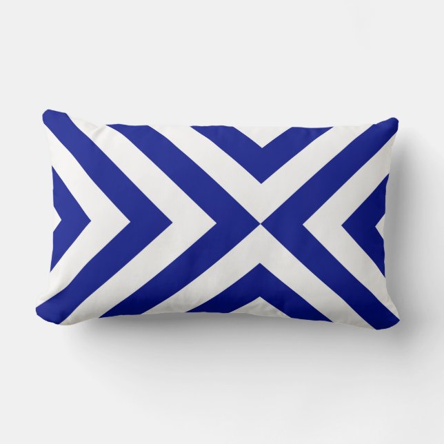 Blue and White Chevrons Lumbar Cushion (Front)