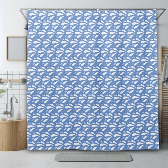 Blue and White Chic Ocean Splash Pattern Shower Curtain (Creator Uploaded)