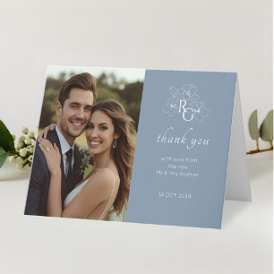 Blue and White   Chic Photo Folded Wedding  Thank You Card